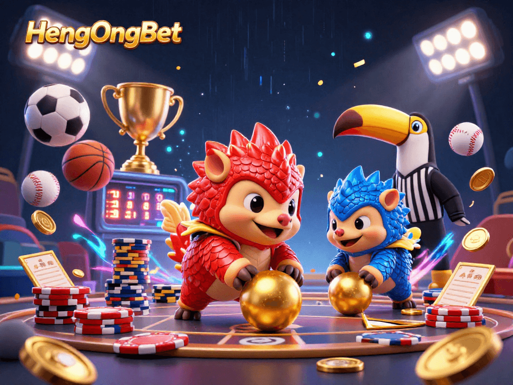 Experience thrilling gameplay with HengOngBet in a vibrant, competitive casino illustration.