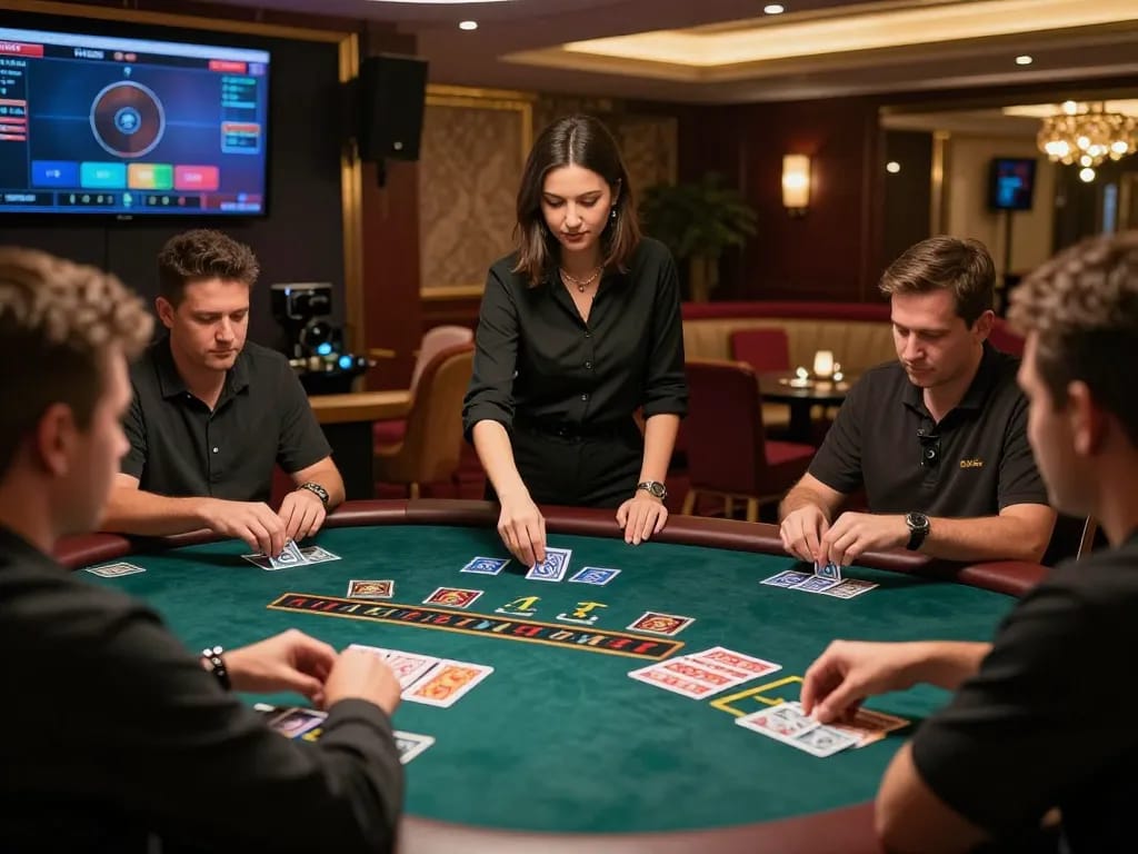 Gameplay with professionals at Trang Chủ RR88 during a live blackjack session in a luxurious casino.