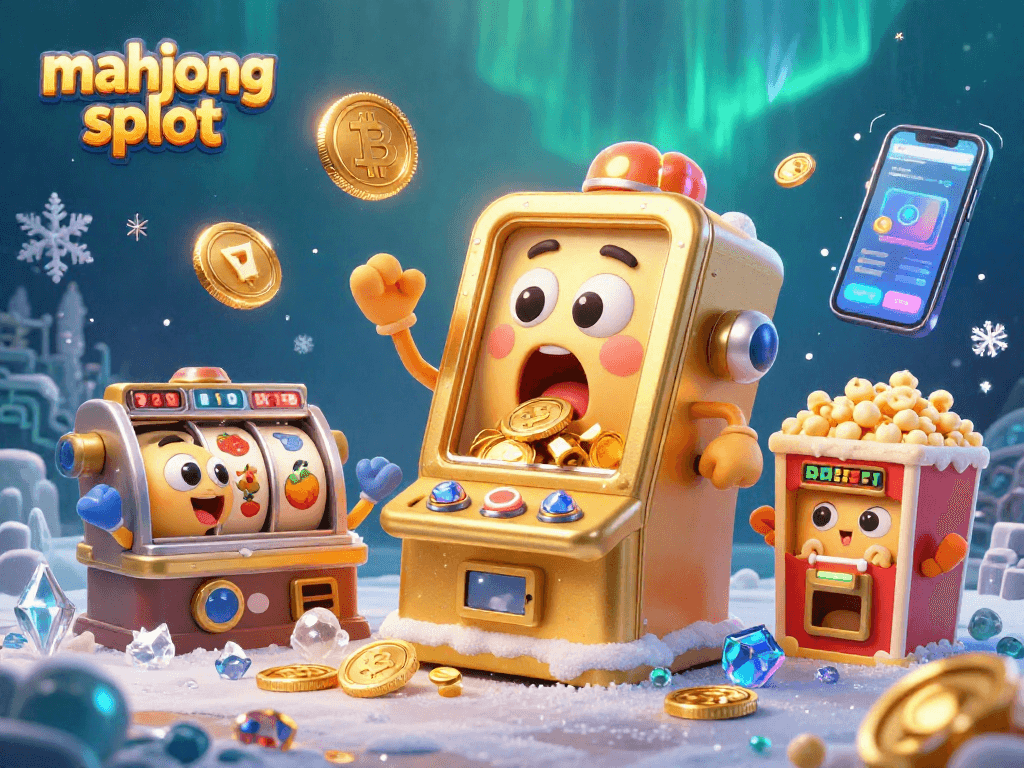 Engaging mahjong slot scene with a golden slot machine celebrating a jackpot amid cheering companions.