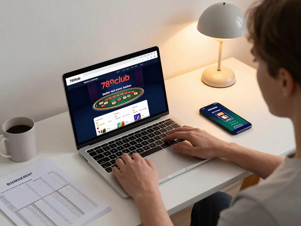 Engaging gaming scene on 789club with a person using a laptop for online casino entertainment.