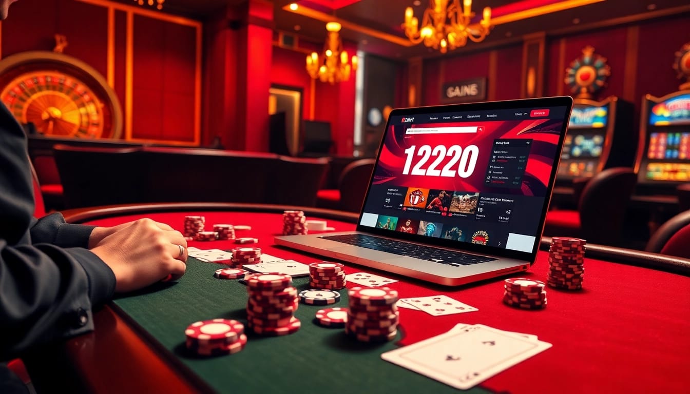 Experience the thrill of online betting with ink vao 12bet in a luxurious casino environment filled with poker chips and cards.