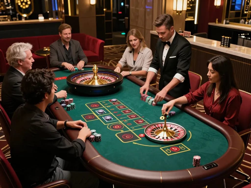 Engage in thrilling live roulette action at PH365, featuring players placing bets in an elegant casino atmosphere.