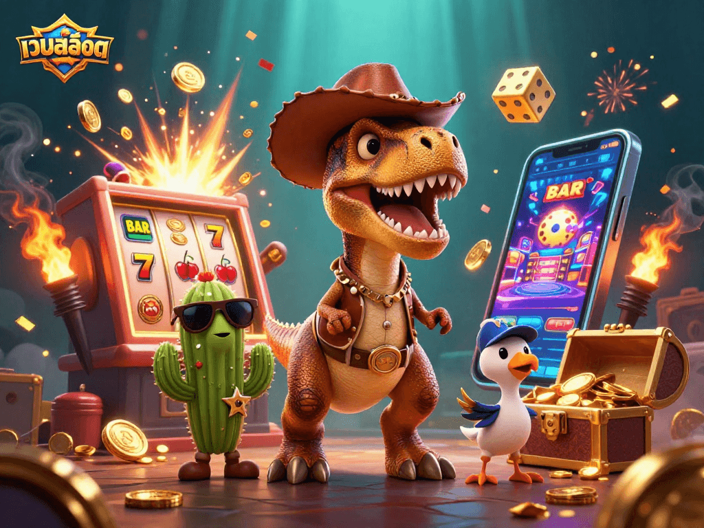 Spin the massive slot machine for jackpot wins at เว็บสล็อต with dynamic gaming elements in a vibrant scene.
