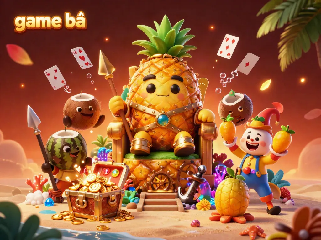 Experience thrilling game bài action in a vibrant, dynamic casino beach scene with colorful characters and gaming elements.