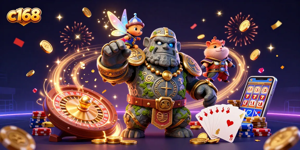 C168 online casino showcases excitement with vibrant game elements and magical characters.