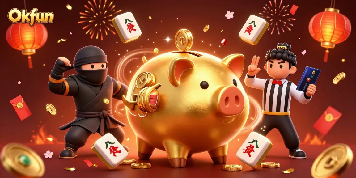 Engage with exciting slots and gaming at Okfun, featuring a vibrant 3D casino scene.