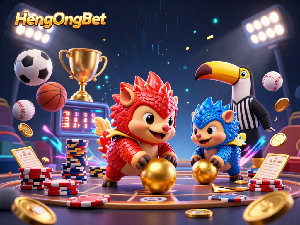 Experience thrilling gameplay with HengOngBet in a vibrant, competitive casino illustration.