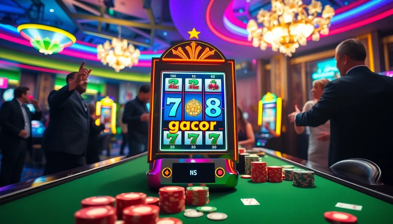 Pemain yang bersemangat menikmati pengalaman slot gacor aman788 di kasino yang meriah.