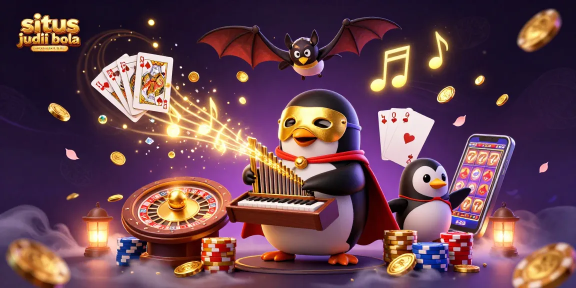 Experience winning strategies with situs judi bola featuring an opera penguin and golden casino elements.