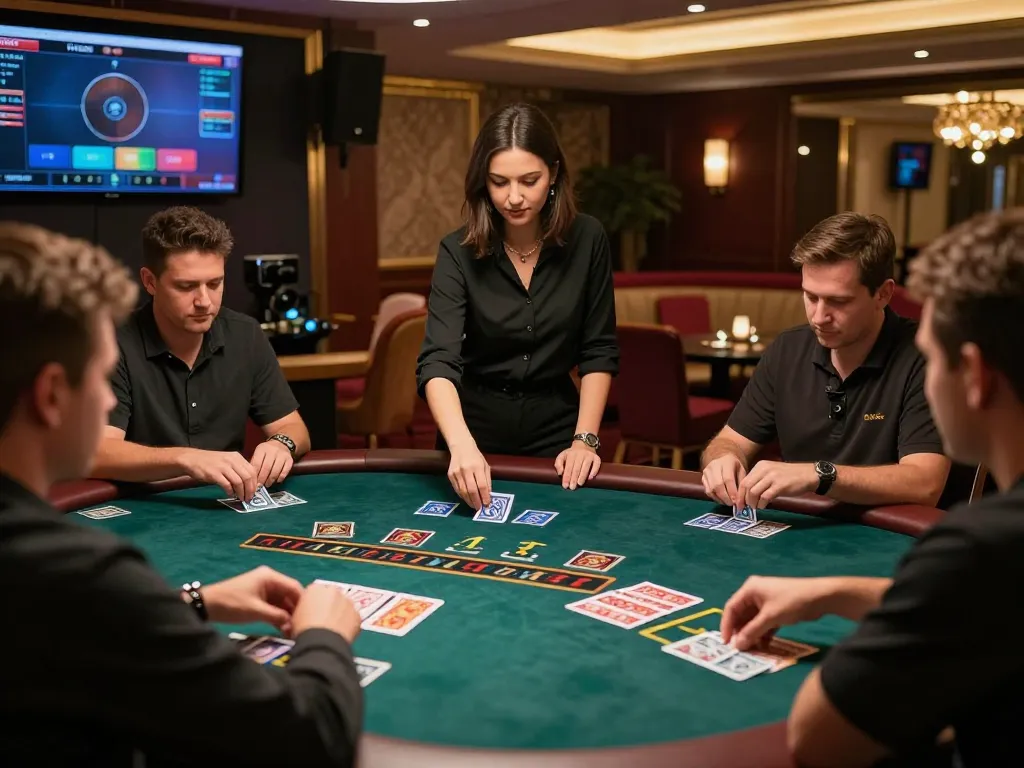 Gameplay with professionals at Trang Chủ RR88 during a live blackjack session in a luxurious casino.