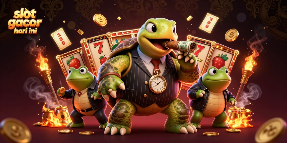 Experience thrilling gameplay with slot gacor hari ini illustrated by a snapping turtle and bullfrogs.