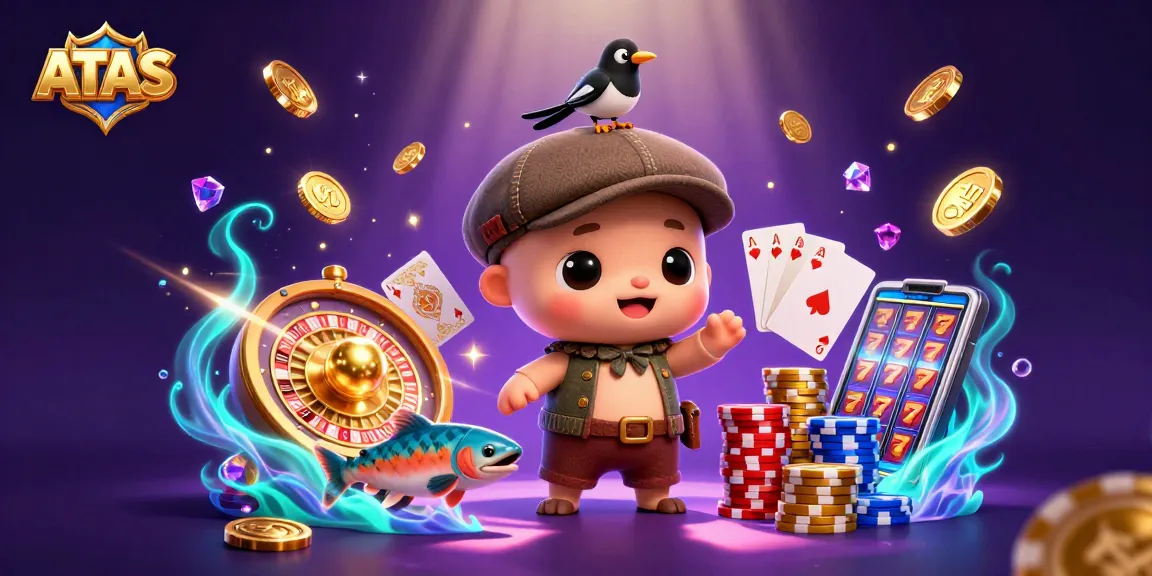 ATAS casino features an animated scene with baby Nessie, gold coins, and a spinning roulette wheel.