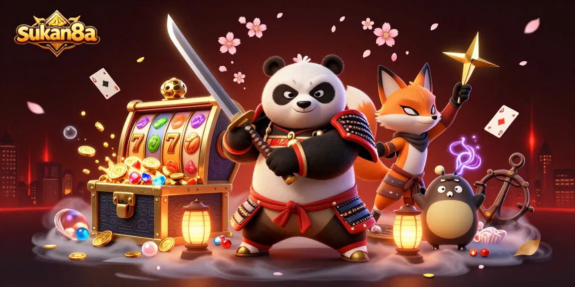 Sukan8a showcases a vibrant 3D scene with characters winning in an exciting casino atmosphere
