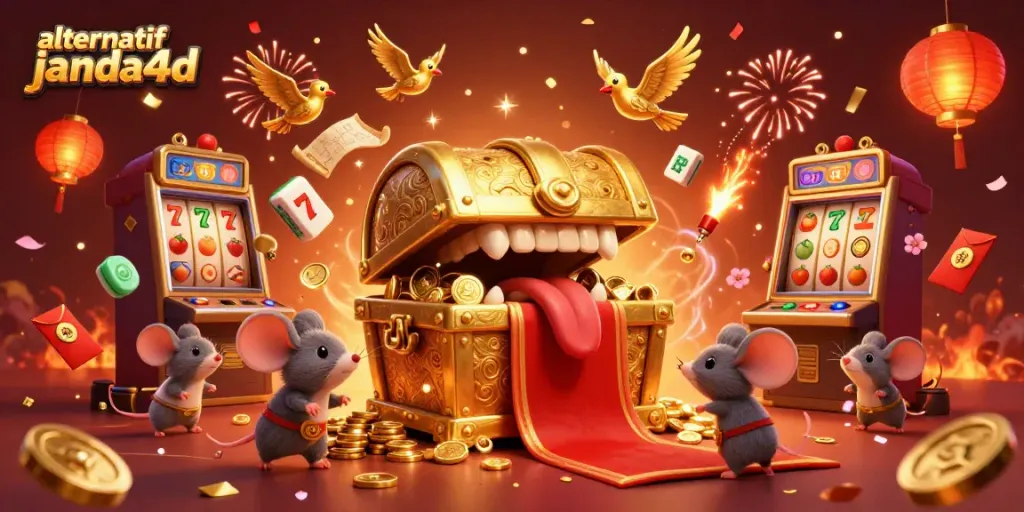 Menangkan jackpot dengan alternatif janda4d yang dikelilingi karakter dan elemen kasino penuh warna.