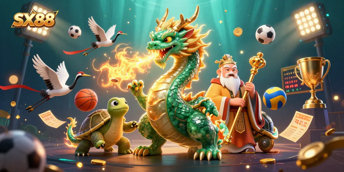 SX88 offers an exhilarating gaming experience with a vibrant, interactive scene featuring fantasy elements, sports, and casino motifs.