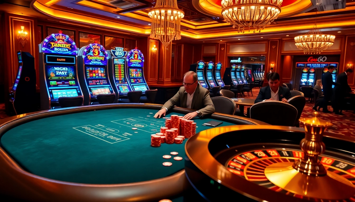 Experience high-stakes poker at mm88 com with colorful chips and excited players in a luxurious casino environment.