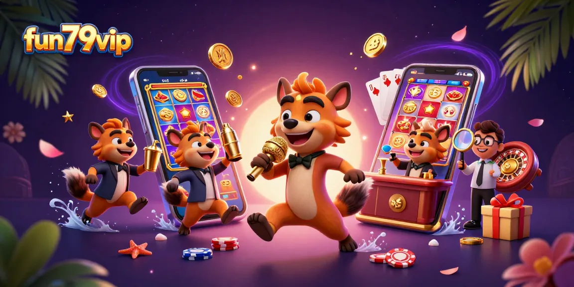 Join the fun at fun79vip as hyenas entertain with casino games and cocktails in a vibrant scene.