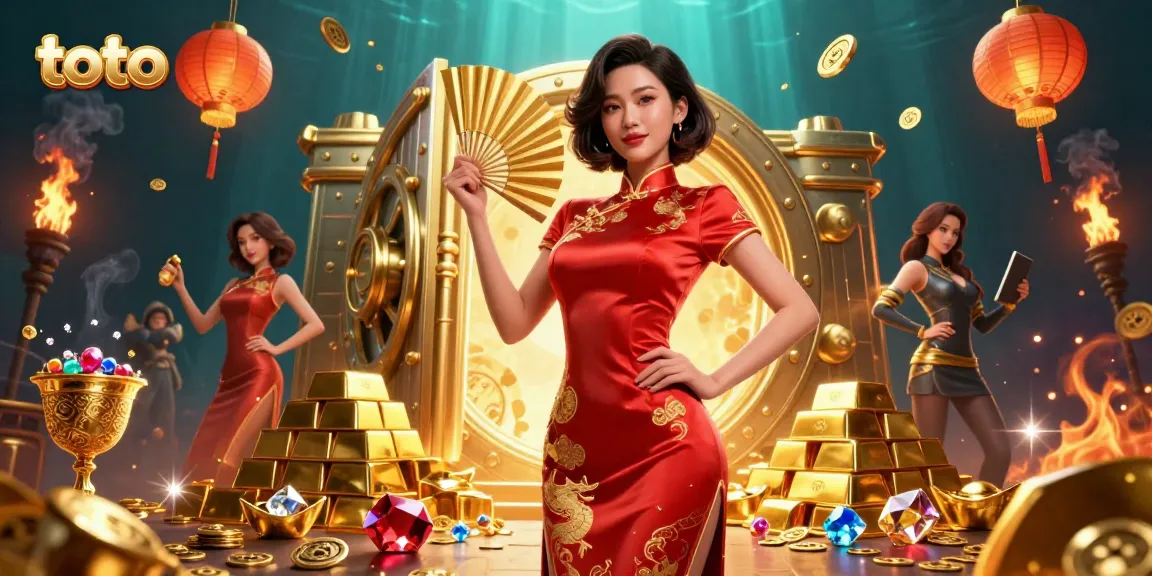 Engage with thrilling toto casino adventures featuring a confident Asian woman surrounded by gold.