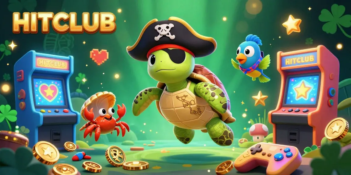 Engage with HITCLUB as a cartoon pirate turtle and friends seek treasure in a vibrant underwater casino.
