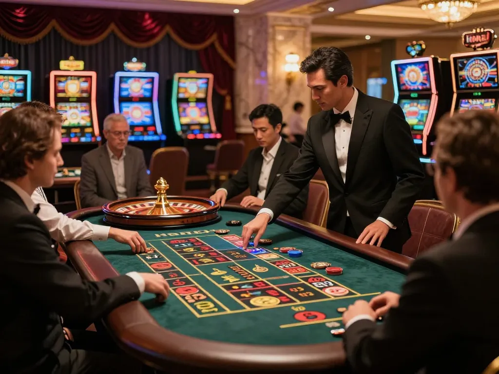 KONG88 players engaged with roulette table bets in a vibrant casino atmosphere.
