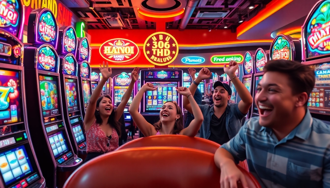 Player merayakan arus hoki saat menang besar di mesin slot kasino yang cerah.