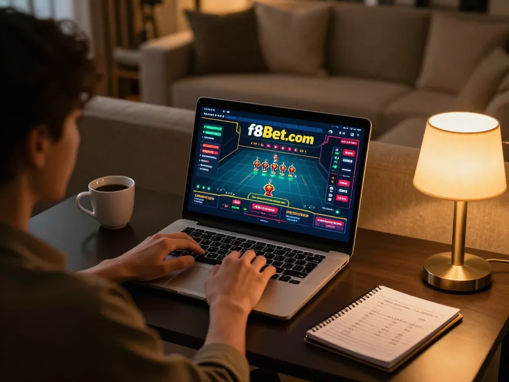 Engaging in live dealer games at f8bet.com with a premium online gambling experience in a modern home