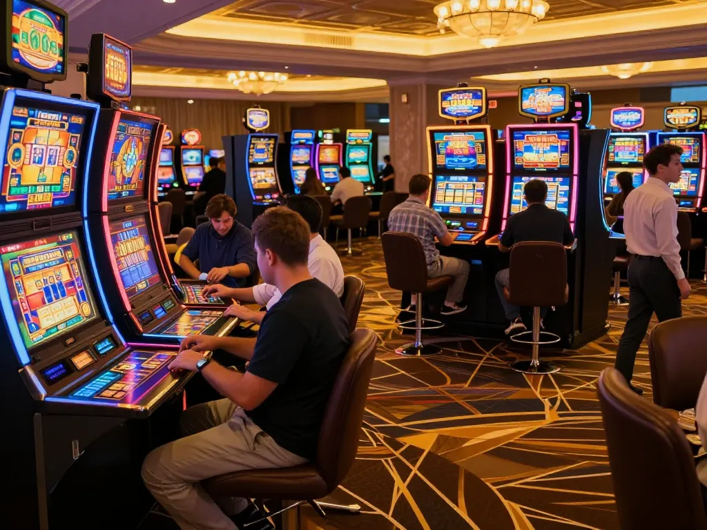 Engaging gameplay scene showcasing players enjoying lively slot machines at 123B trang chủ casino.