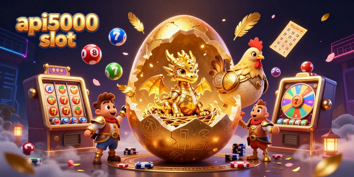 Menangkan jackpot dengan api5000 slot, ilustrasi 3D menarik dari telur emas dan naga kristal.
