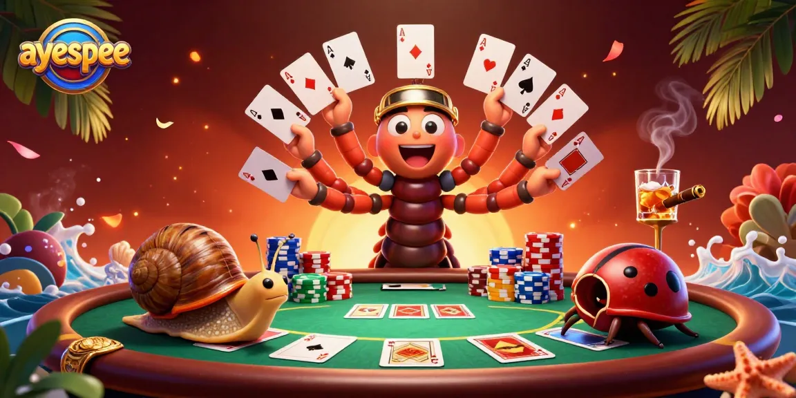 Menangkan permainan di ayespee dengan dealer kartun yang memegang kartu serta keripik poker yang menarik.