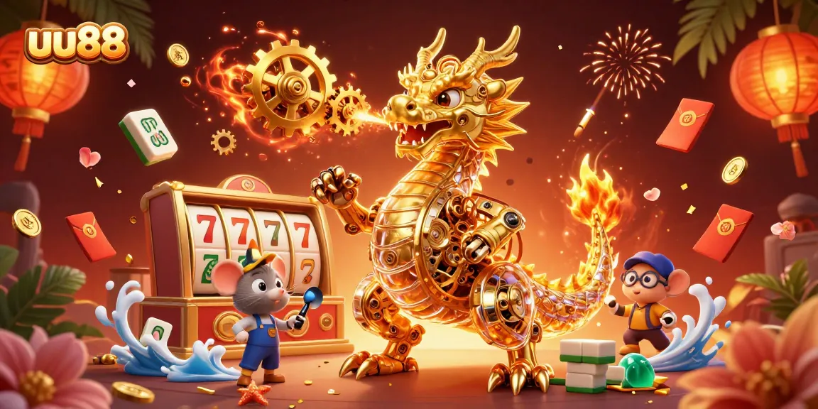 Play exciting games at uu88 with a vibrant 3D illustration showcasing dynamic casino elements.