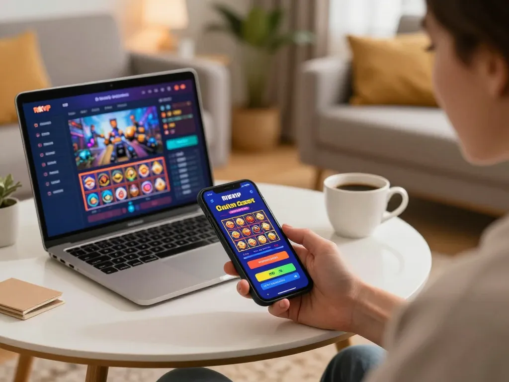 Thưởng thức trò chơi slot trực tuyến Rikvip trong khi thư giãn tại nhà ở một không gian ấm cúng.