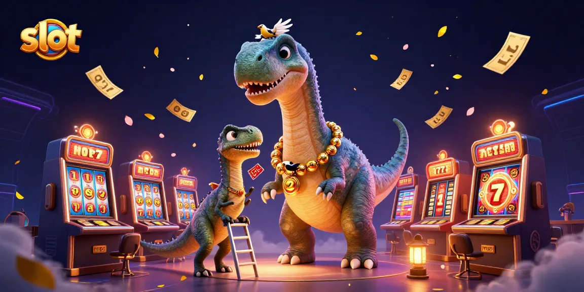 Slot gacor dengan karakter brontosaurus dan raptor dalam permainan kasino.