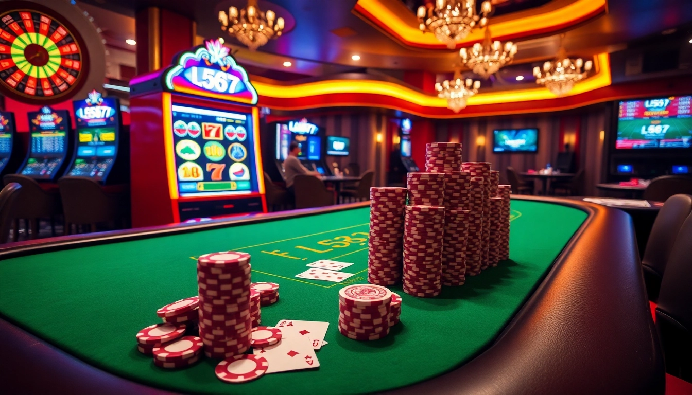 Exciting gaming scene with L567 slot machines and vibrant casino elements.