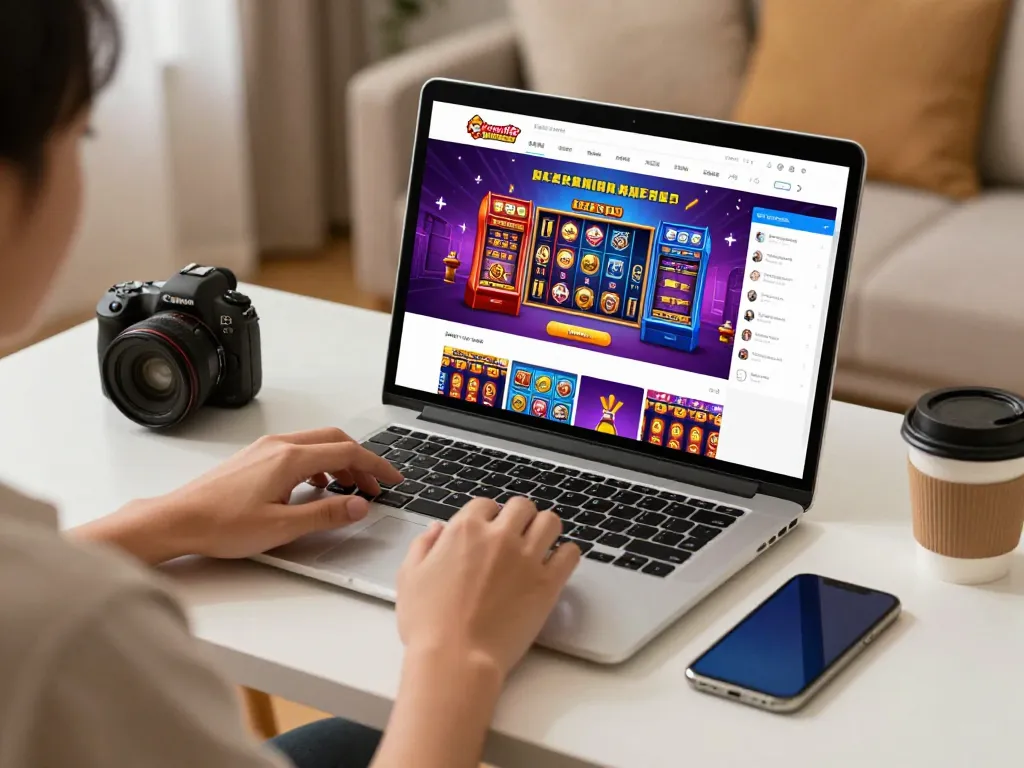 Adegan menarik seorang pelanggan yang menemukan peluang laoban188 slot gacor di platform belanja online yang cerah.