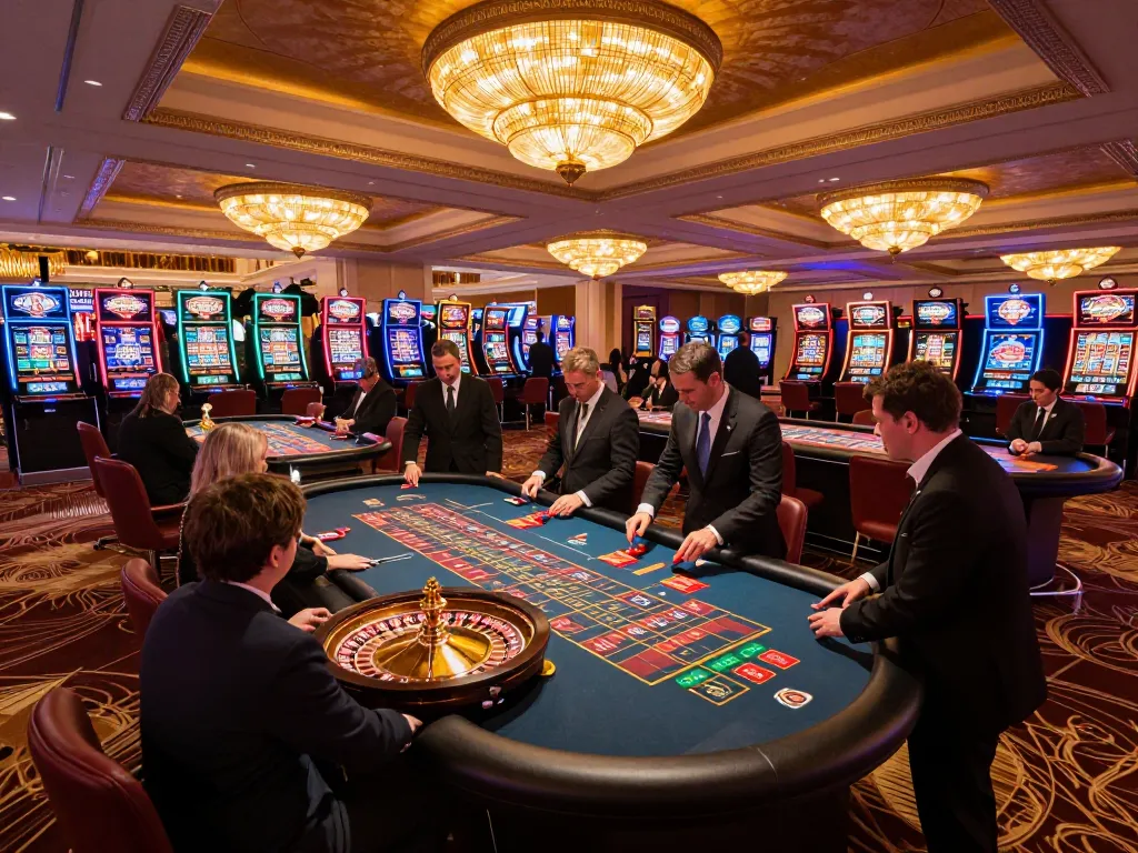 g28 players placing bets at a roulette table in a luxurious Vegas casino atmosphere
