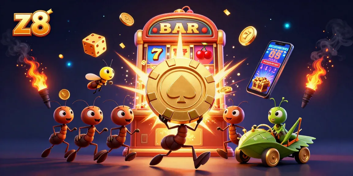 Experience the thrill of z8 as ants heist a massive poker chip amidst a colorful casino explosion.