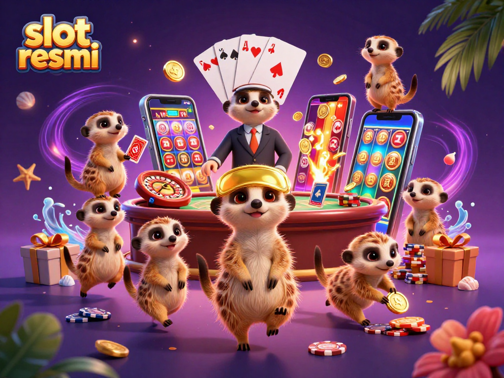Engage in winning gameplay with slot resmi while cute meerkats manage a lively casino scene.