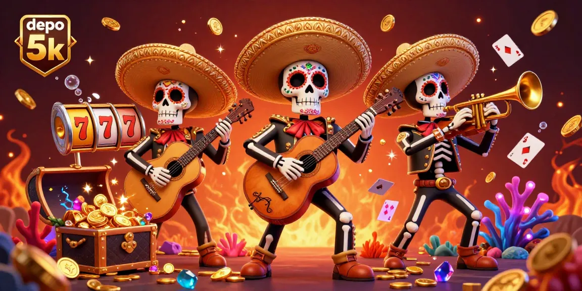 Experience thrilling wins with depo 5k in a vibrant, dynamic casino scene featuring mariachi characters.