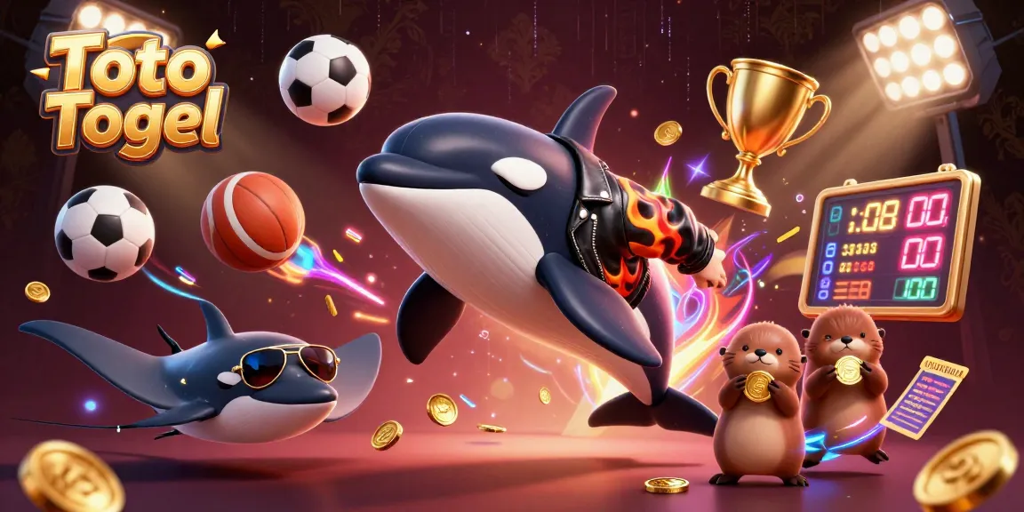 Toto Togel menghadirkan gaya menarik dengan ikan paus orca, stingray, dan keluarga berang-berang mengumpulkan koin emas.