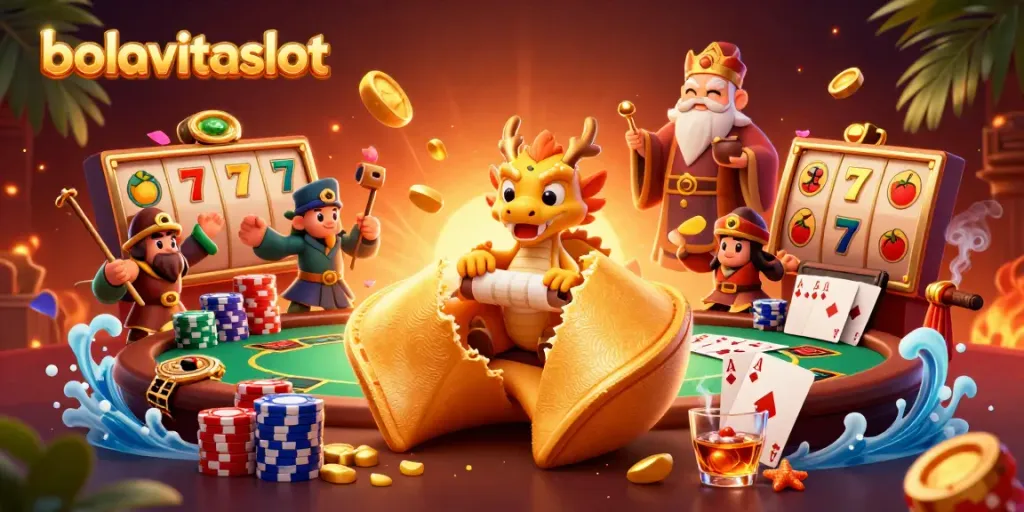 Experience exciting wins with bolavitaslot's golden fortune cookie and dynamic casino scene.