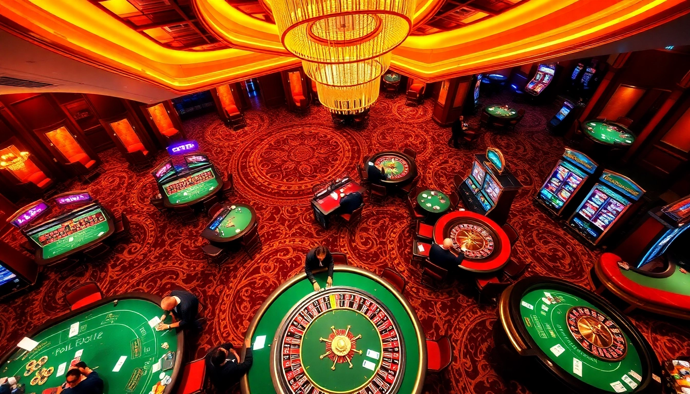 Engage in thrilling games at https://13win01.app/, showcasing poker and roulette action in a luxurious casino.