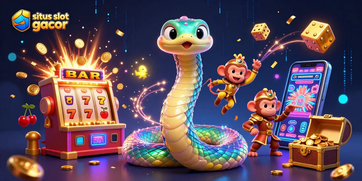 Mainkan situs slot gacor dengan ilustrasi permainan slot yang penuh warna dan simbol menarik.