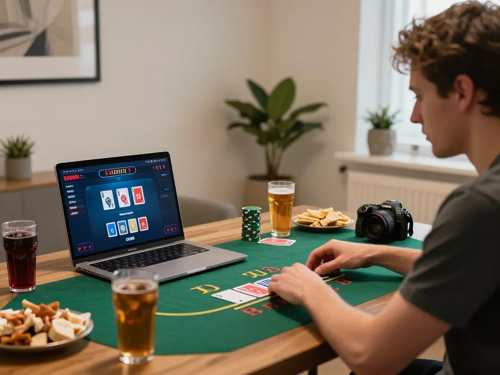 Engaging gameplay on go99com while playing blackjack at home, showcasing strategic online gambling moment