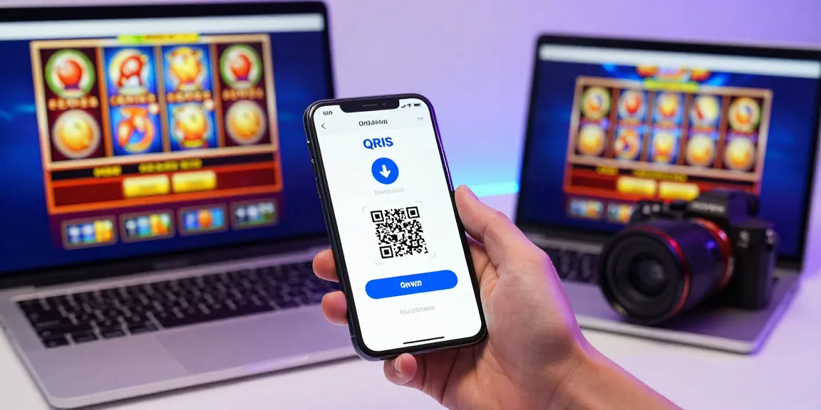 Engaging scene of a user accessing slot7000 with QRIS payment on smartphone, showcasing modern online gambling.