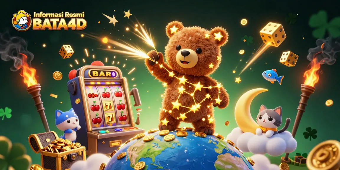 Permainan slot yang menarik di Informasi Resmi BATA4D dengan bintang emas dan ikan yang meluncur.