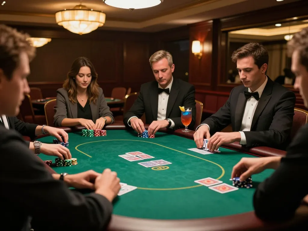 Intense poker gameplay at 388bet casino with players strategizing their bets.