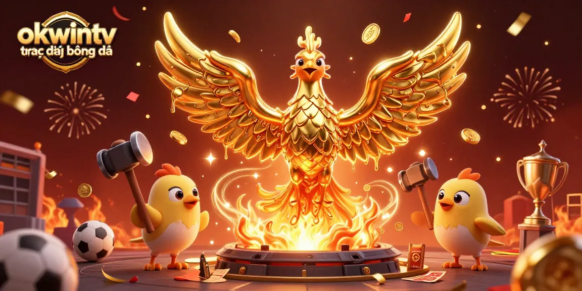 Experience okwintv trực tiếp bóng đá with thrilling sports elements, golden phoenix, and dynamic confetti!