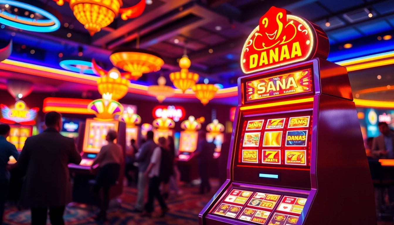 Permainan Slot Dana dengan mesin menakjubkan di kasino yang ramai.