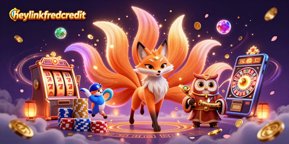 Experience heylinkfreecredit with a vibrant 3D casino illustration featuring a colorful fox spirit and riches.
