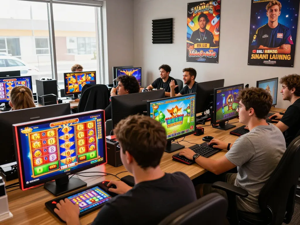 Exciting online gaming environment featuring zeus138, with players enjoying colorful slot games in a vibrant and immersive atmosphere.